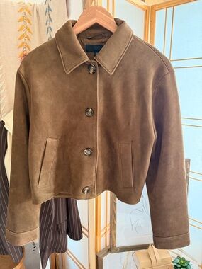 ZARA Brown Faux Suede Cropped Jacket Size L